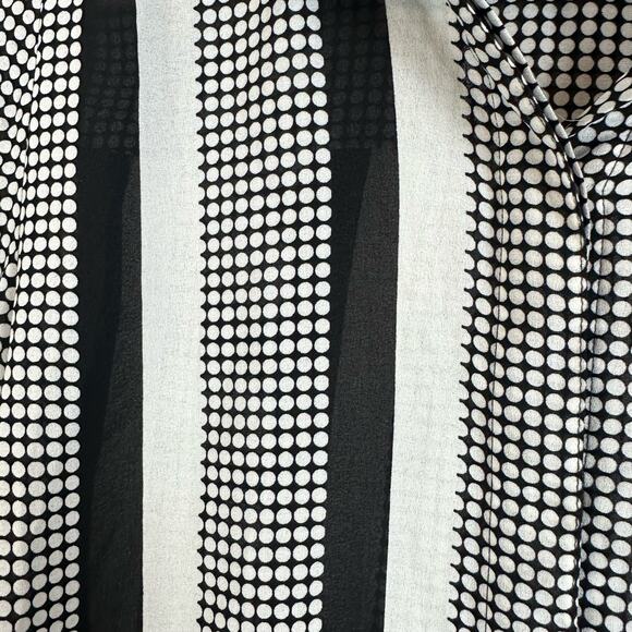 Halogen Black White Semi Sheer Button Down Top Geometric Print Dot Blouse XS - Picture 7 of 9